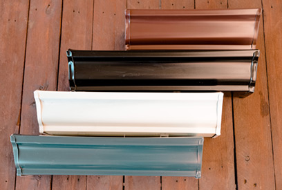 Finished aluminium gutter and downpipe detail
