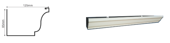 125 x 85 domestic Ogee gutter profile diagram with dimensions