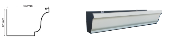 150 x 125 industrial Ogee gutter profile diagram with dimensions